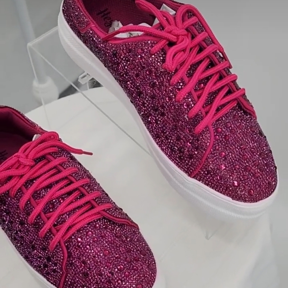 CORKYS Bedazzled Fuchsia Pink Rhinestone Sneakers Tennis Shoes 9 NWOT - Picture 3 of 9